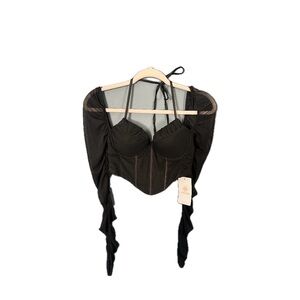 Black corset with mesh sleeves